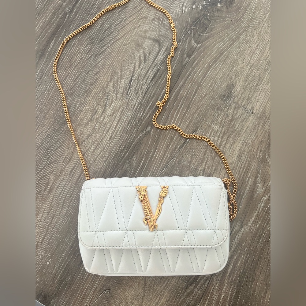 Elegant White Versace Quilted Chain Bag